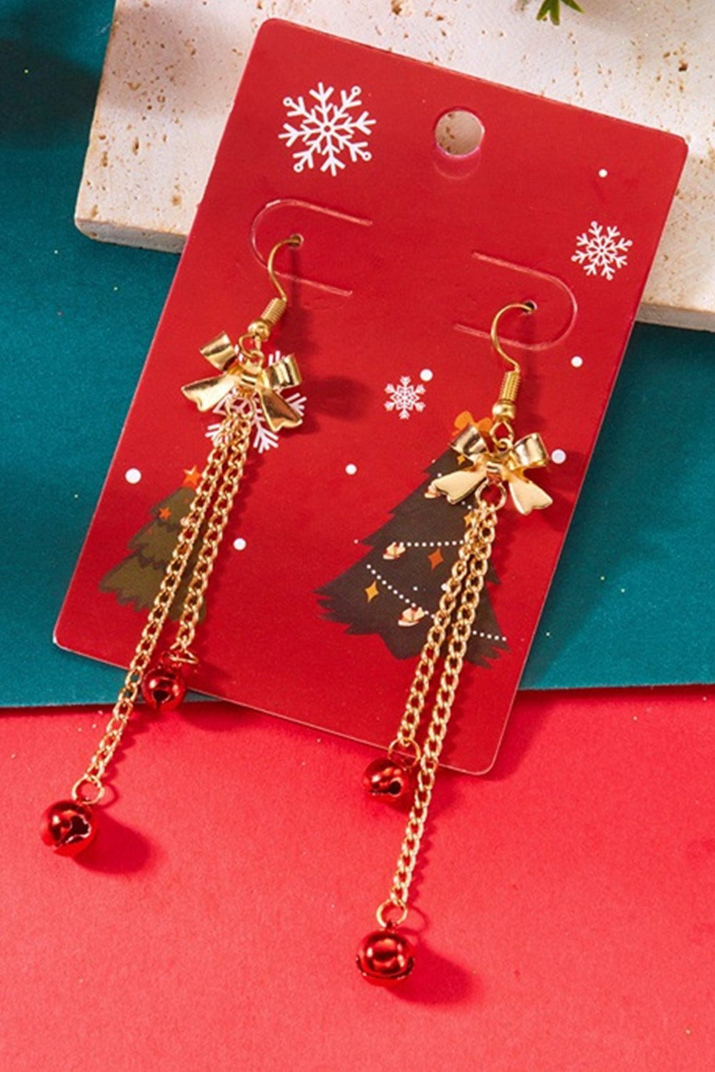 Fiery Red Bow Christmas Jingle Bell Dangle Earring - MAD RUFFI