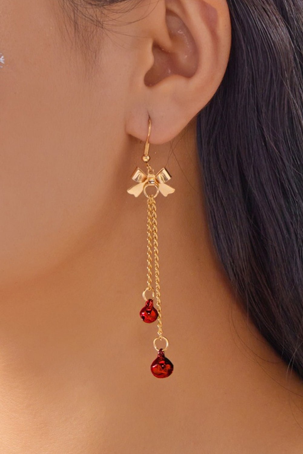 Fiery Red Bow Christmas Jingle Bell Dangle Earring - MAD RUFFI