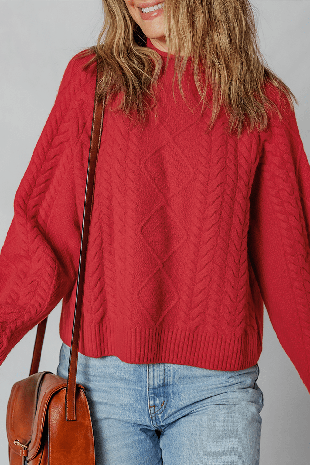 Fiery Red Cable Knit Baggy Sweater - MAD RUFFI