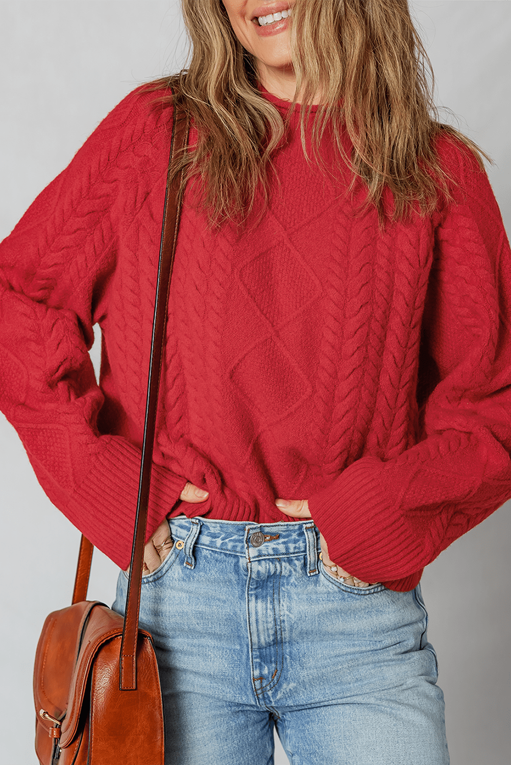 Fiery Red Cable Knit Baggy Sweater - MAD RUFFI