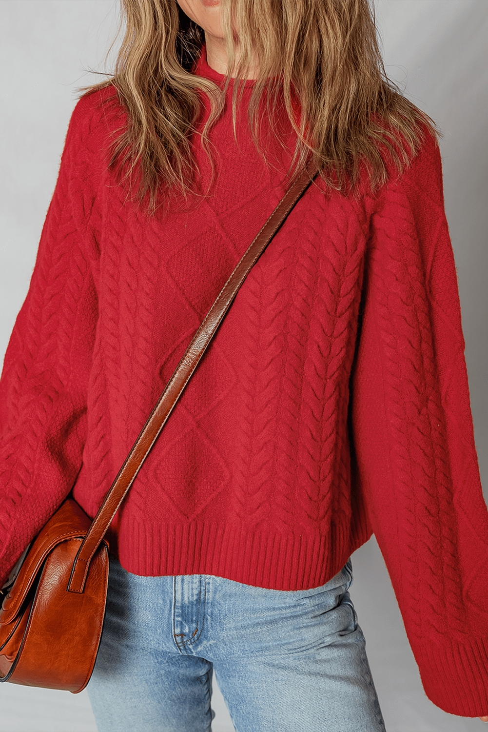 Fiery Red Cable Knit Baggy Sweater - MAD RUFFI