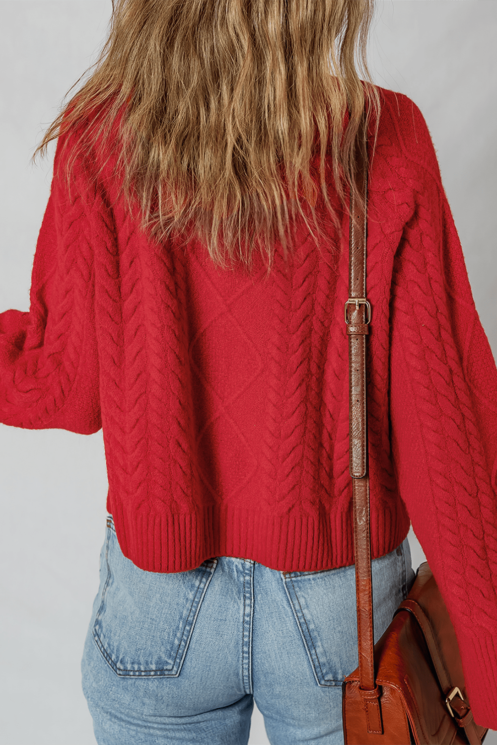 Fiery Red Cable Knit Baggy Sweater - MAD RUFFI