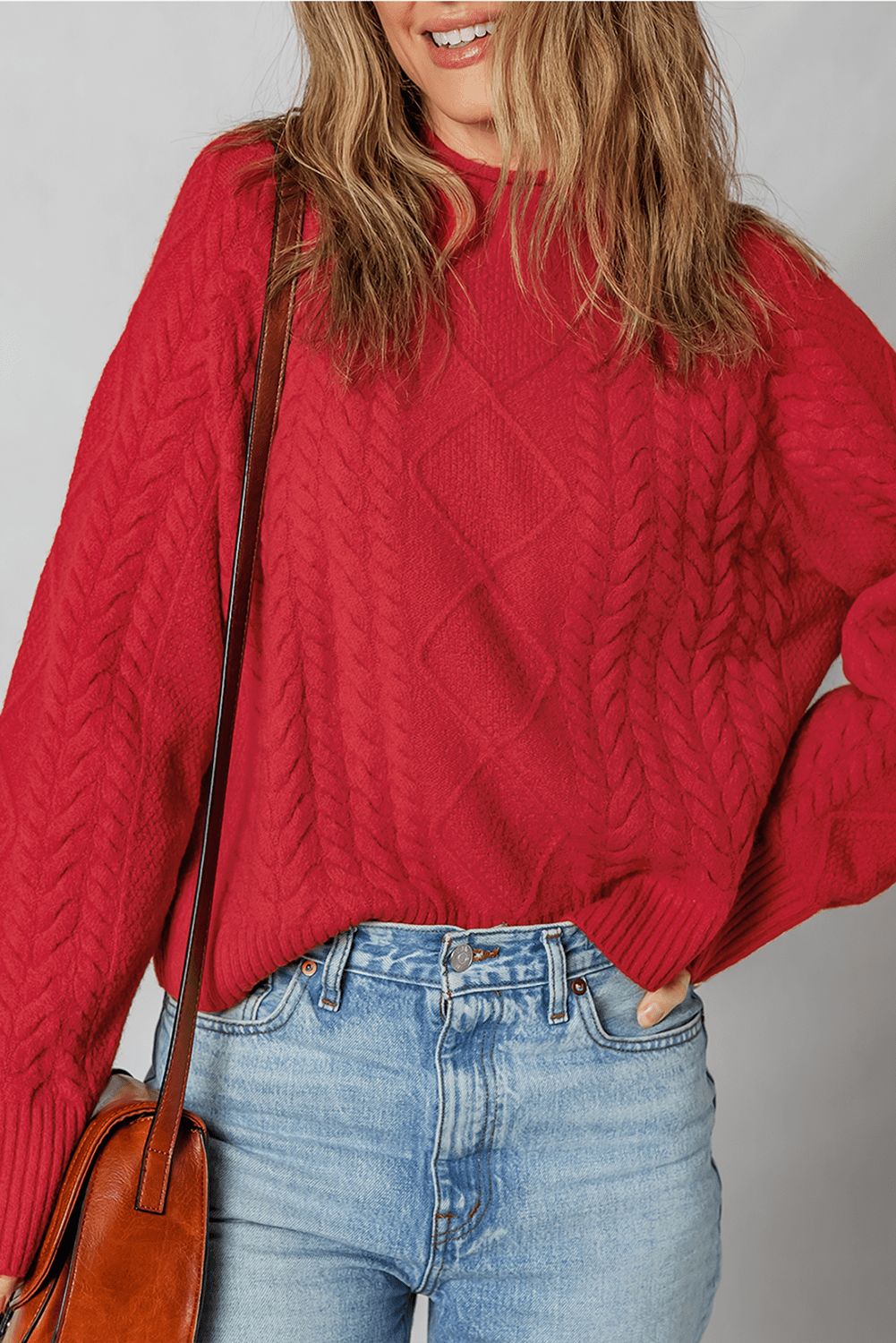 Fiery Red Cable Knit Baggy Sweater - MAD RUFFI