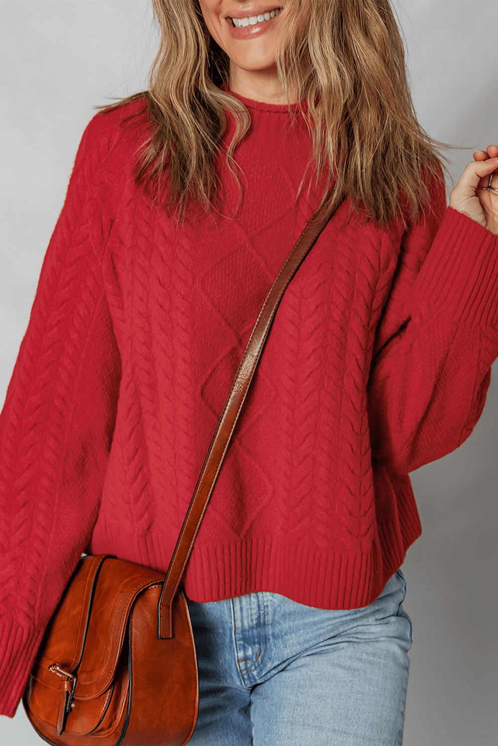 Fiery Red Cable Knit Baggy Sweater - MAD RUFFI