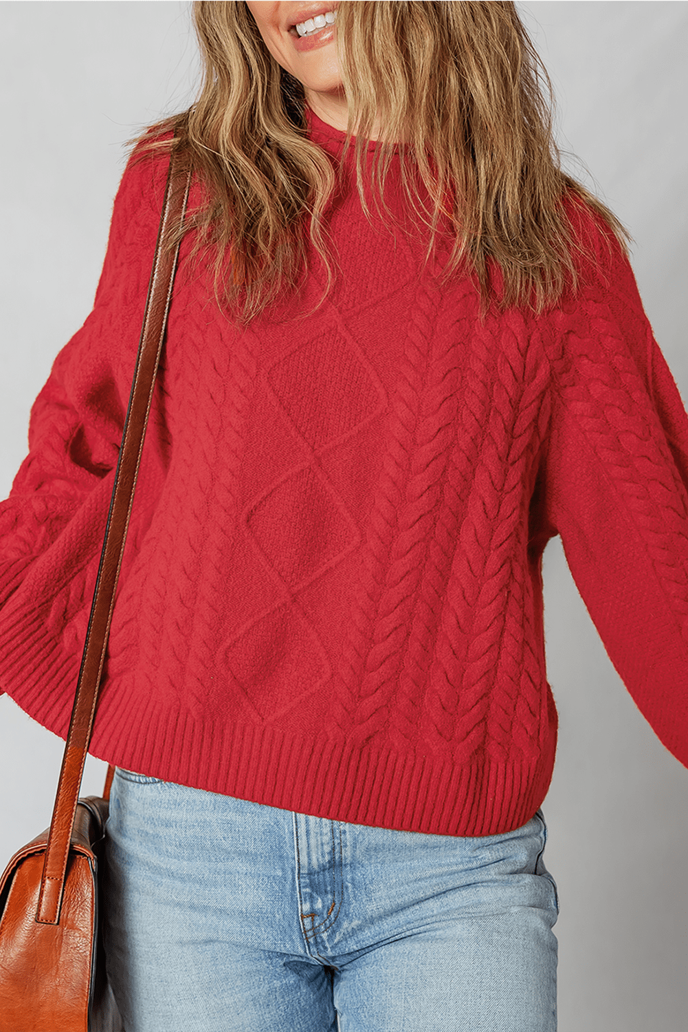 Fiery Red Cable Knit Baggy Sweater - MAD RUFFI