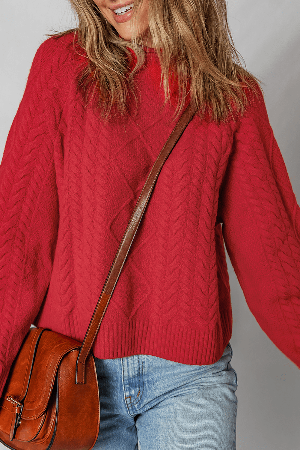 Fiery Red Cable Knit Baggy Sweater - MAD RUFFI