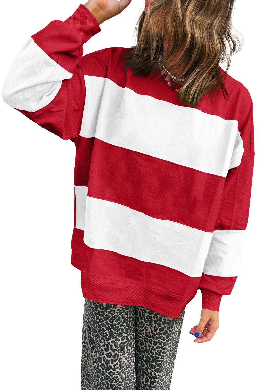 Fiery Red Colorblock Drop Shoulder Baggy Sweatshirt - MAD RUFFI