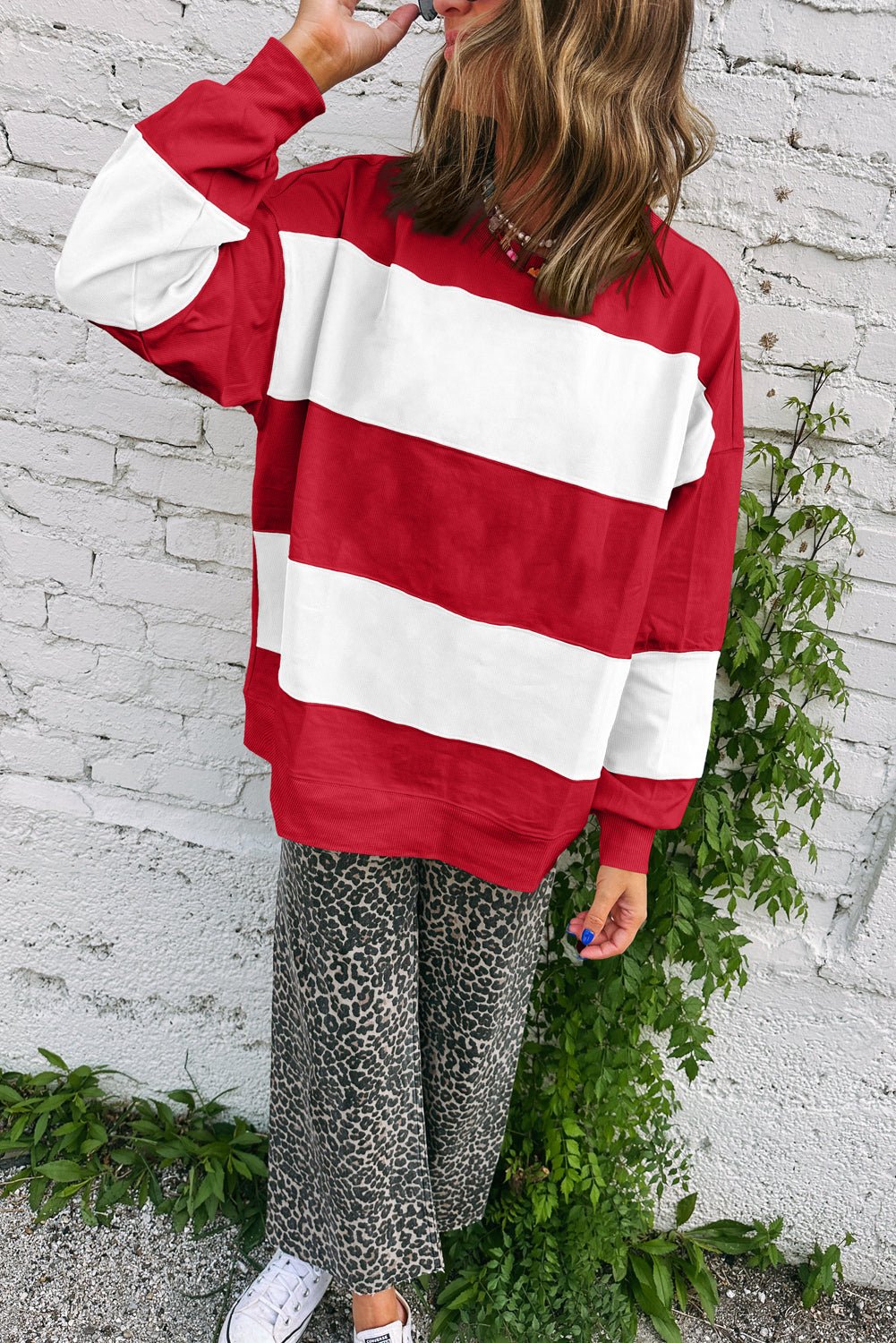 Fiery Red Colorblock Drop Shoulder Baggy Sweatshirt - MAD RUFFI
