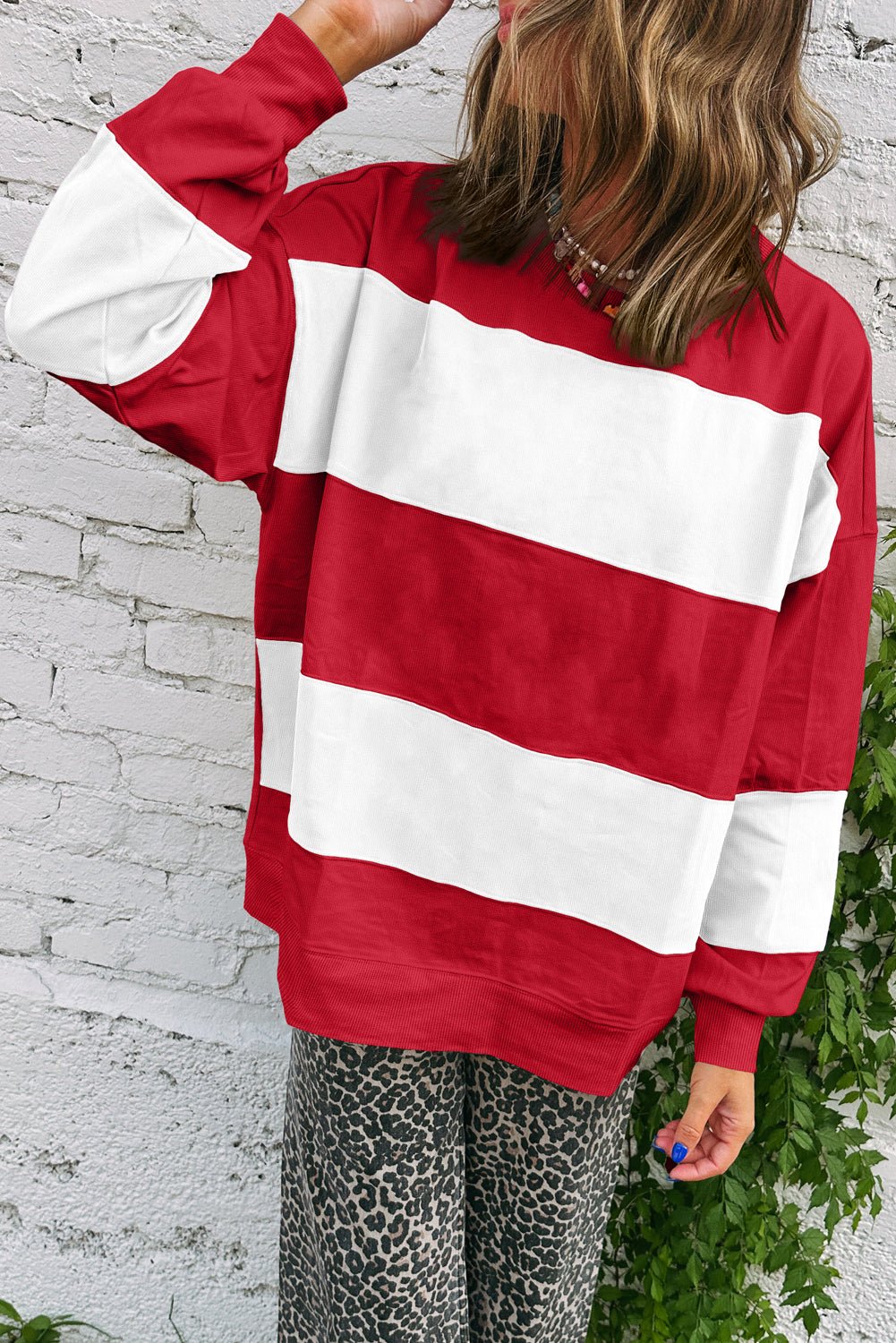 Fiery Red Colorblock Drop Shoulder Baggy Sweatshirt - MAD RUFFI