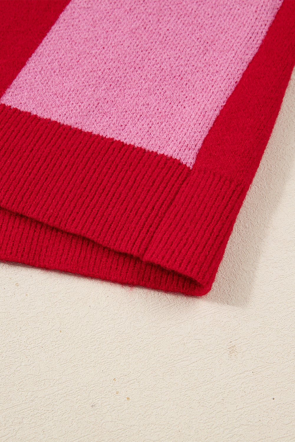 Fiery Red Colorblock Plaid Button Knit Cardigan - MAD RUFFI