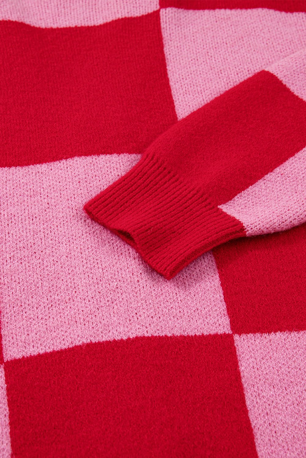 Fiery Red Colorblock Plaid Button Knit Cardigan - MAD RUFFI