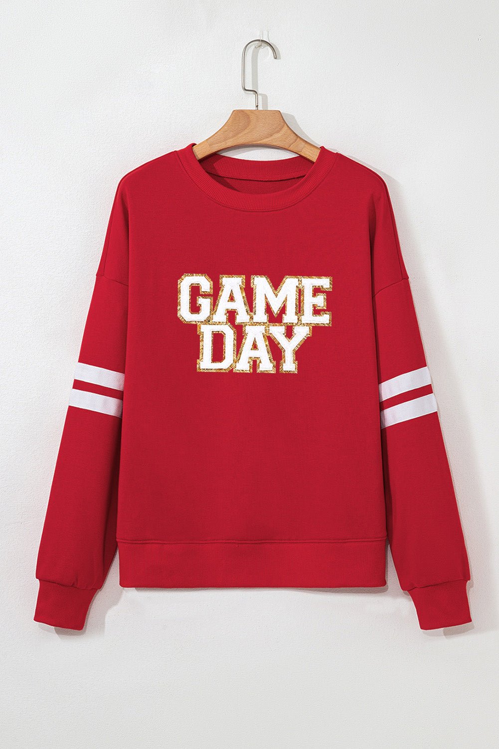 Fiery Red GAME DAY Striped Drop Shoulder Oversized Sweatshirt - MAD RUFFI