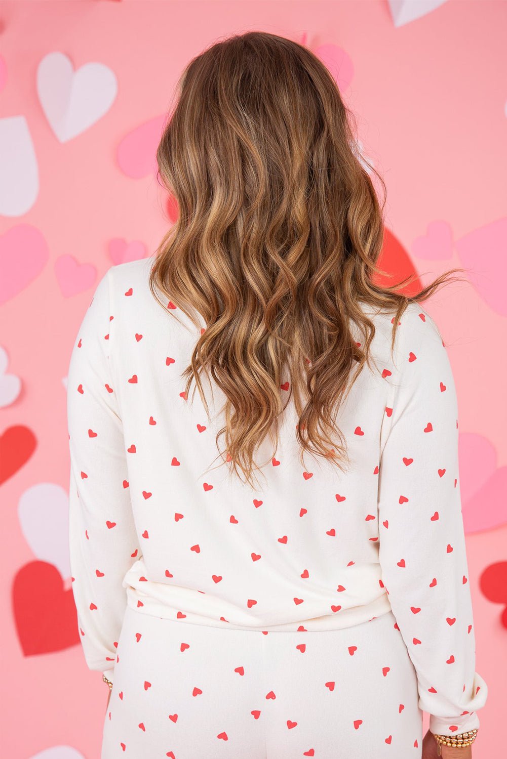 Fiery Red Heart Print Long Sleeve Pullover and Pants Set - MAD RUFFI