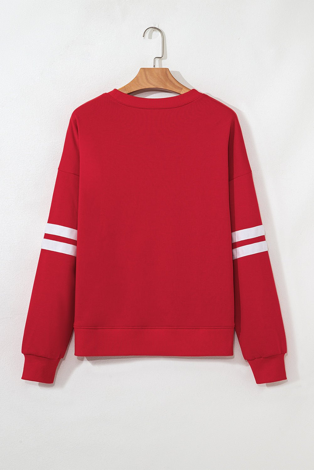 Fiery Red Preppy Striped Sleeve Loose Sweatshirt - MAD RUFFI