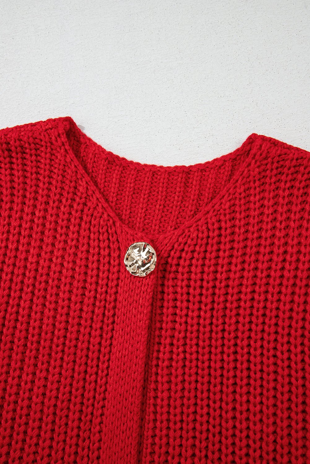 Fiery Red Solid Textured Knit Side Pockets Buttoned Sweater Vest - MAD RUFFI
