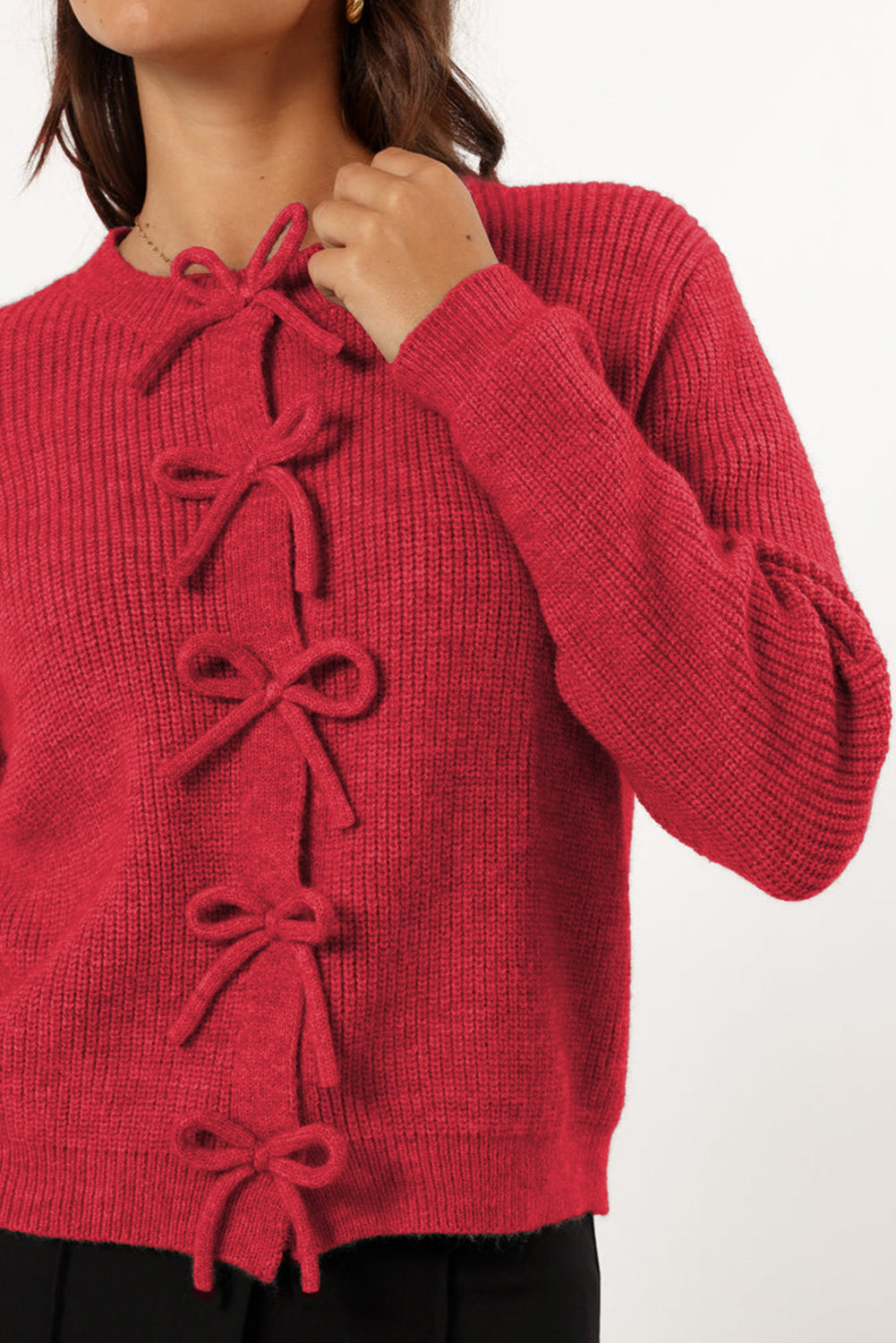 Fiery Red Sweet Bow Front Knit Cardigan - Cardigans