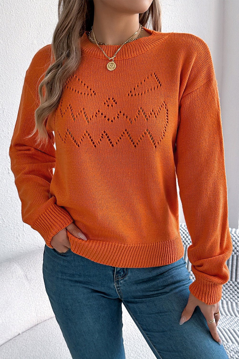Flamingo Halloween Hollow Long Sleeve Pullover Sweater - MAD RUFFI