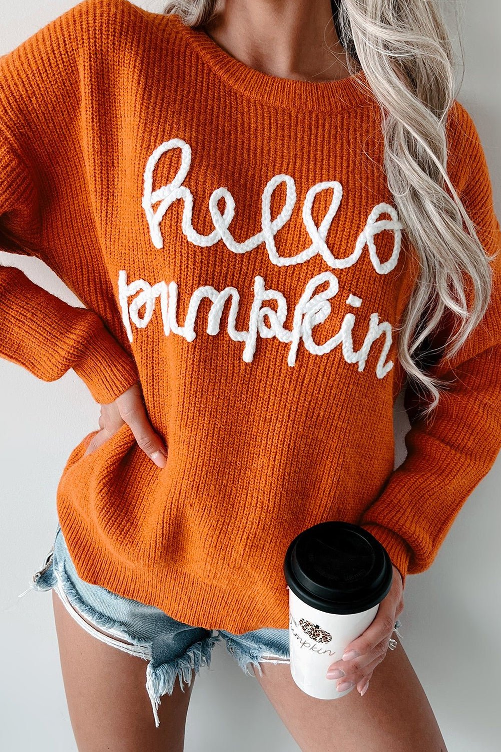 Flamingo Hello Pumpkin Graphic Sweater - MAD RUFFI