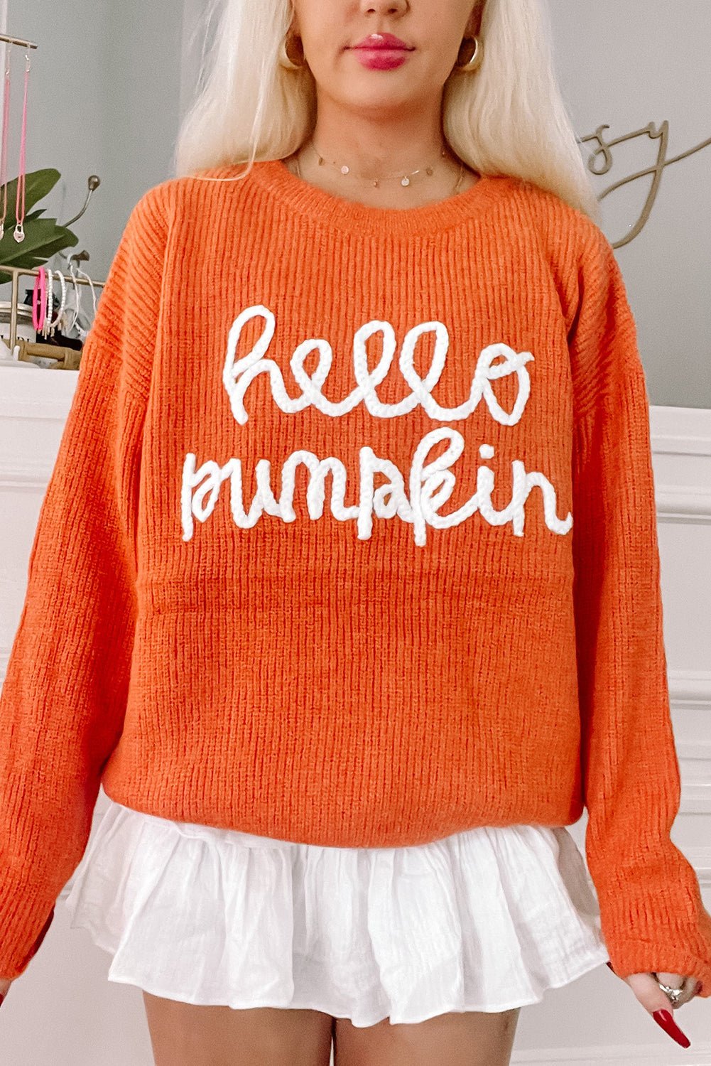 Flamingo Hello Pumpkin Graphic Sweater - MAD RUFFI