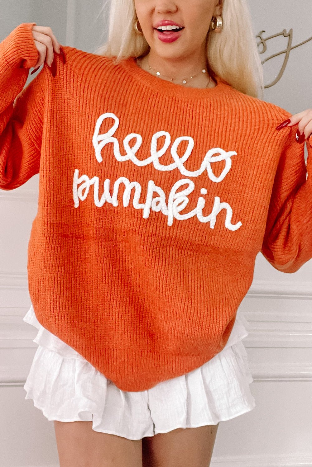 Flamingo Hello Pumpkin Graphic Sweater - MAD RUFFI
