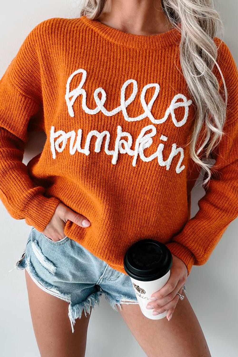 Flamingo Hello Pumpkin Graphic Sweater - MAD RUFFI