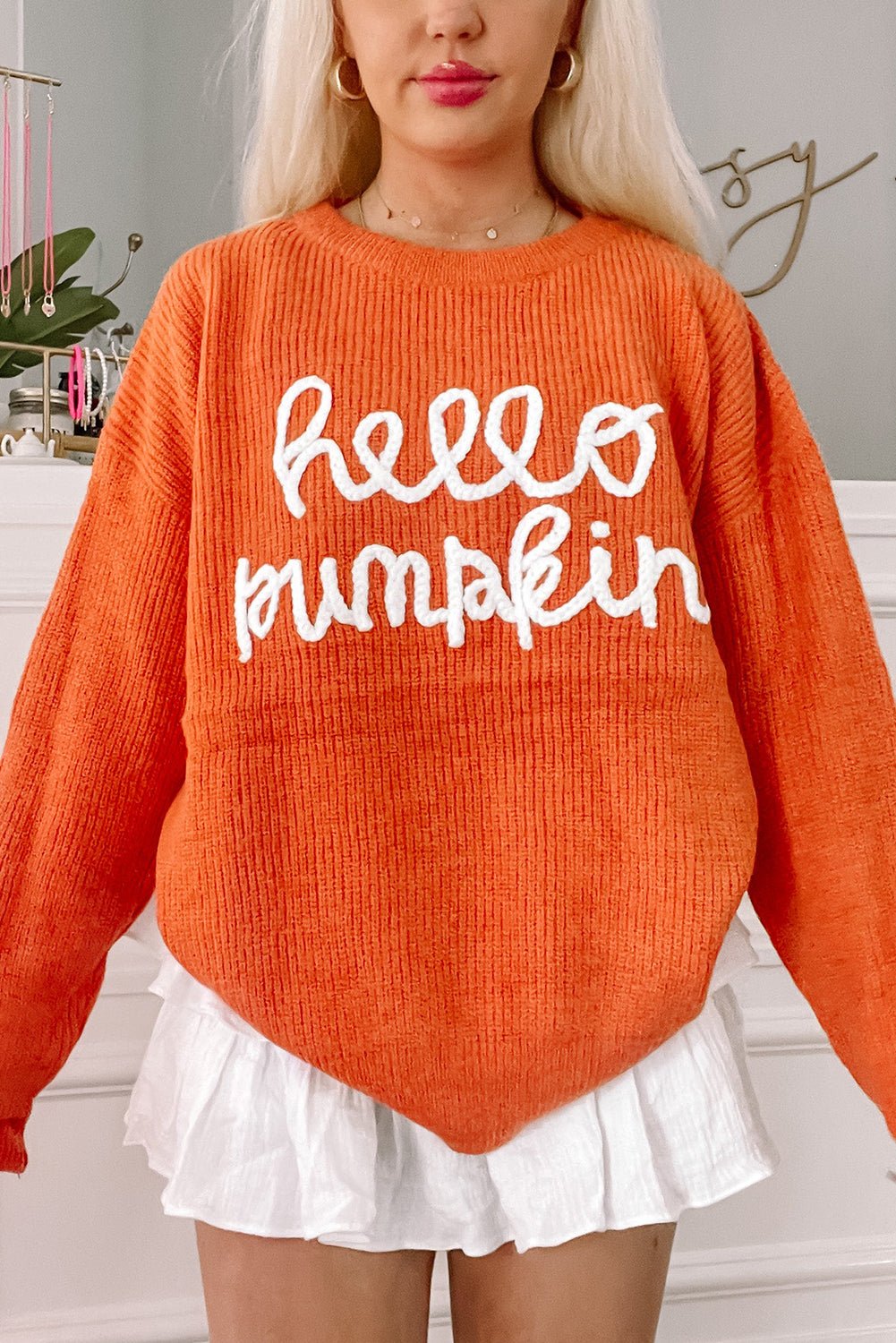 Flamingo Hello Pumpkin Graphic Sweater - MAD RUFFI