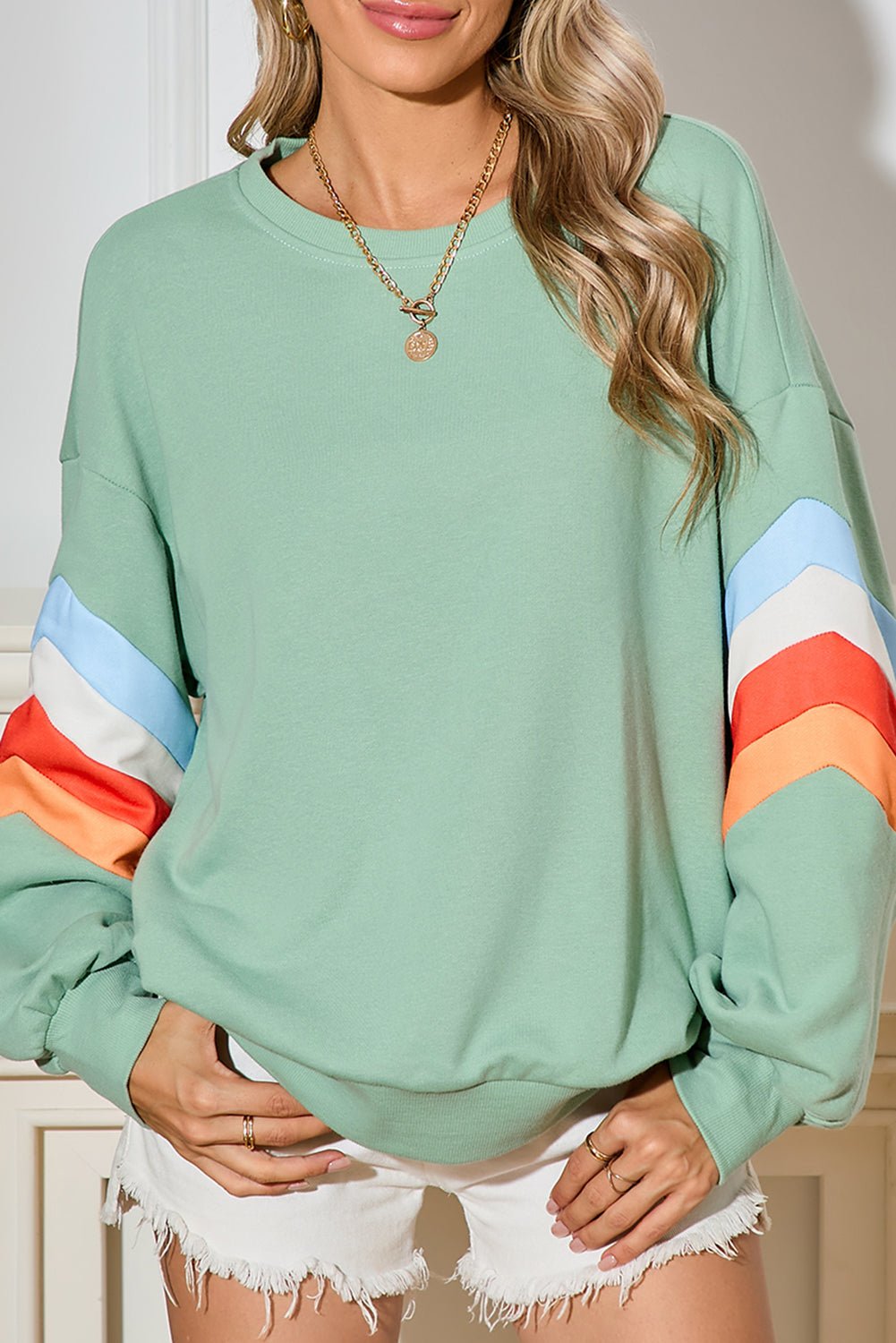 Flamingo Patchwork Drop Sleeve Loose Sweatshirt - MAD RUFFI