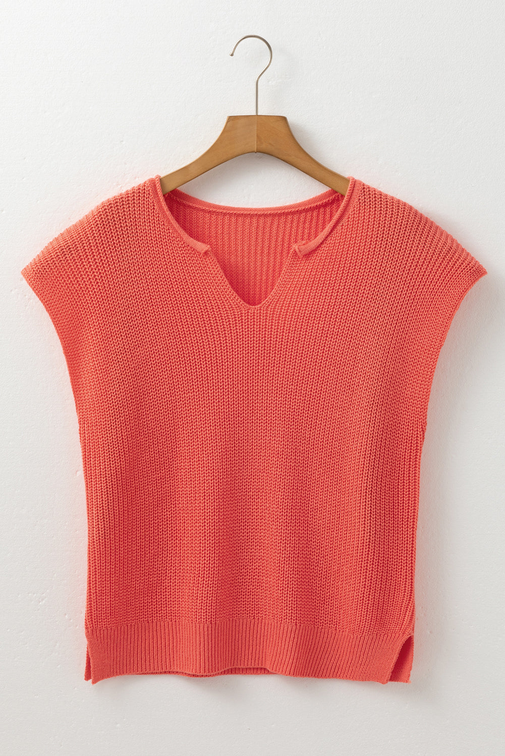 Flamingo Solid Textured Knitted Notch V Neck Sweater Vest - MAD RUFFI