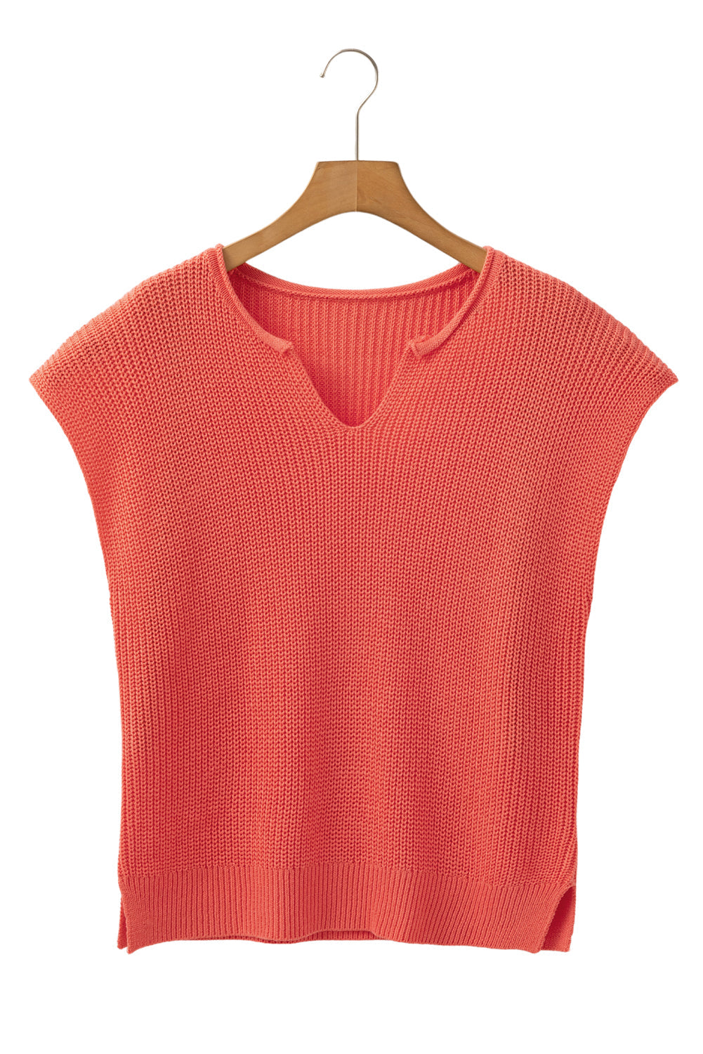 Flamingo Solid Textured Knitted Notch V Neck Sweater Vest - MAD RUFFI