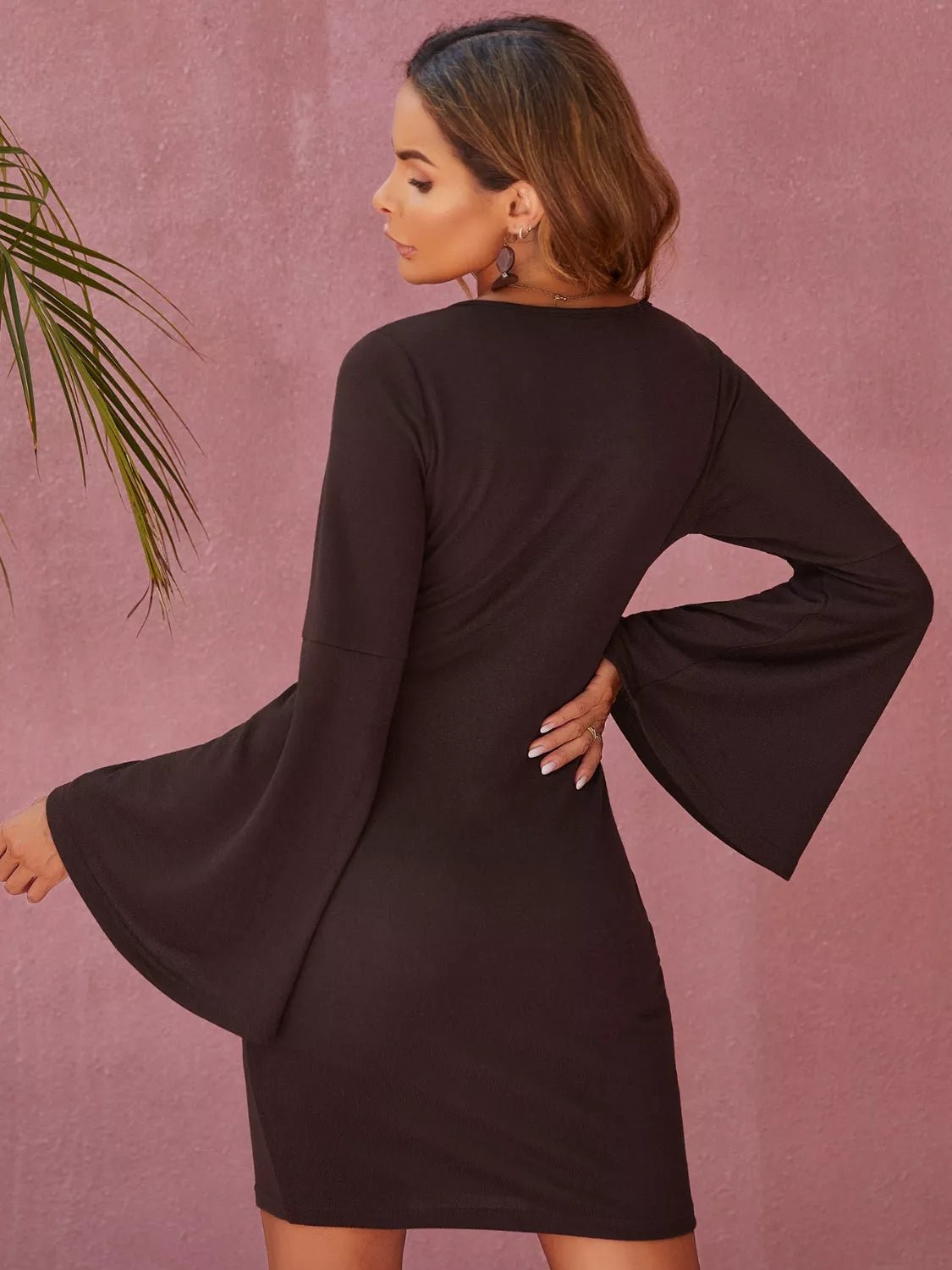 Flare Sleeve Button Front Bodycon Dress - MAD RUFFI