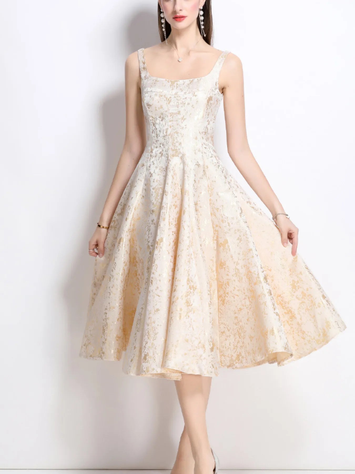 Floral A - Line Sleeveless Midi Dress - MAD RUFFI