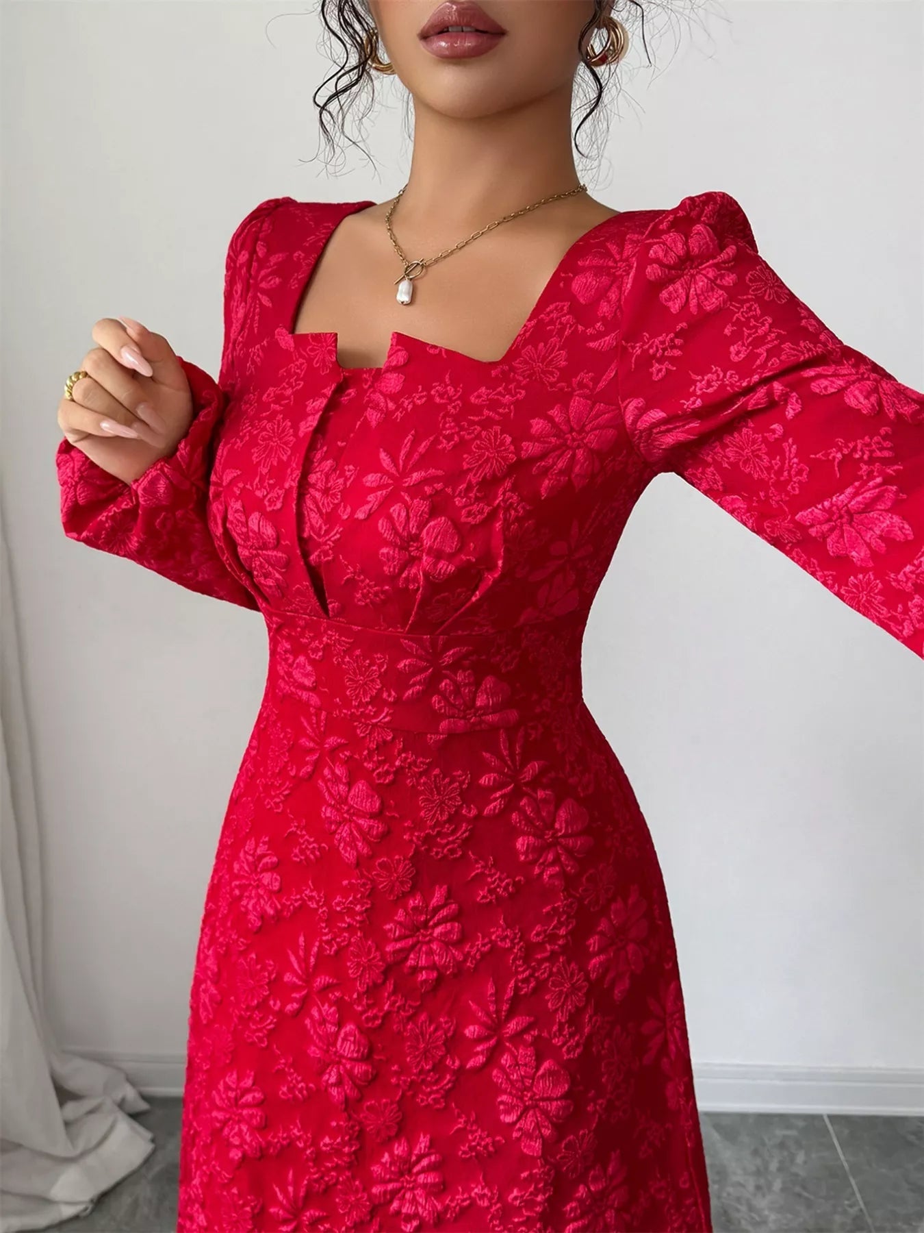 Floral Balloon Sleeve Midi Dress - MAD RUFFI