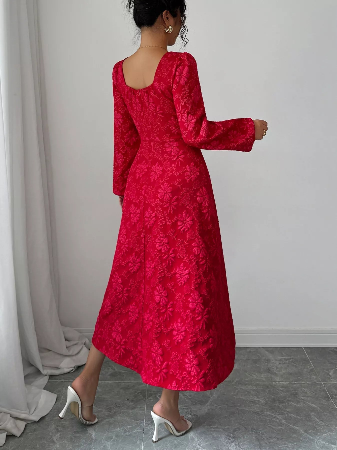 Floral Balloon Sleeve Midi Dress - MAD RUFFI