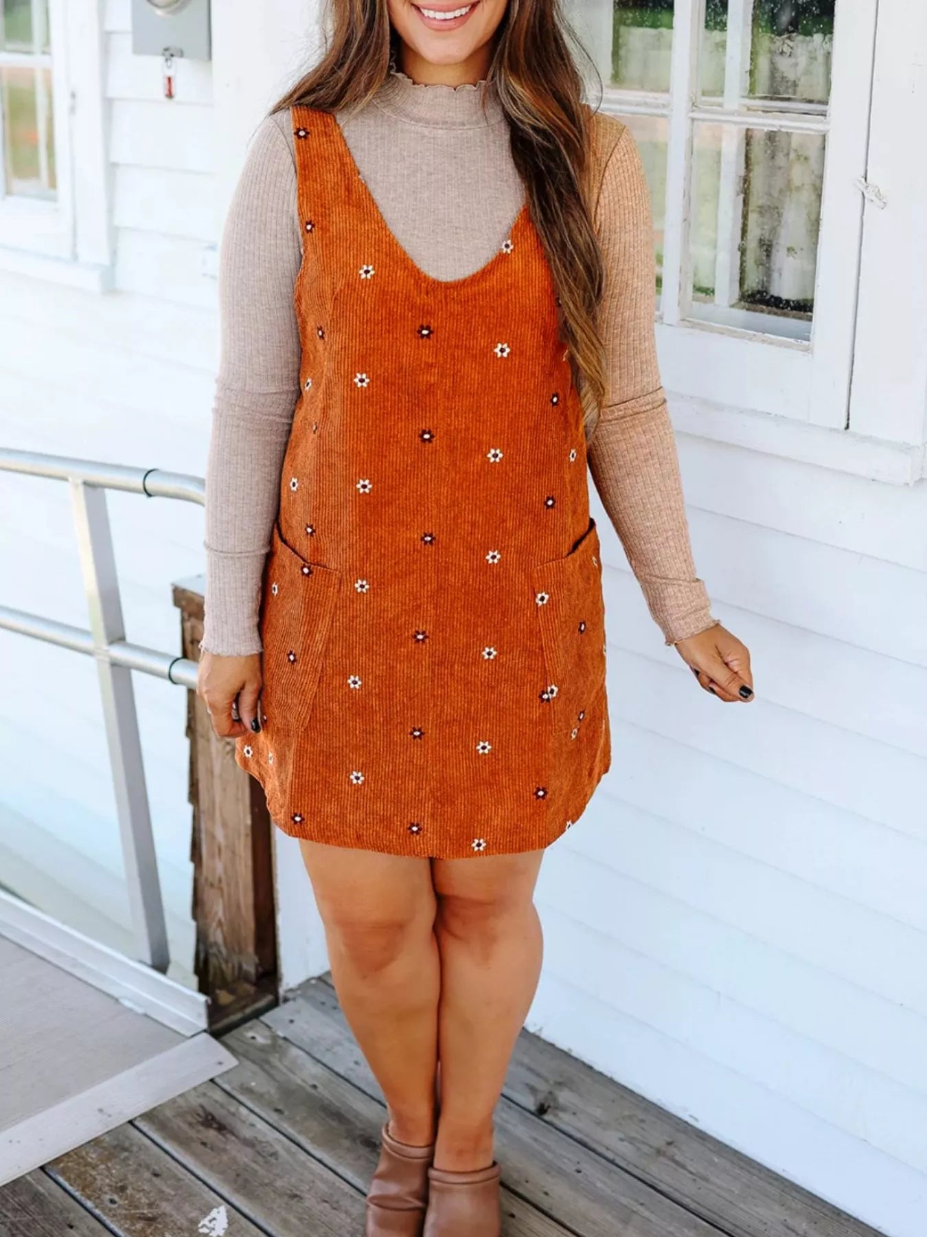 Floral Corduroy Overall Dress - MAD RUFFI