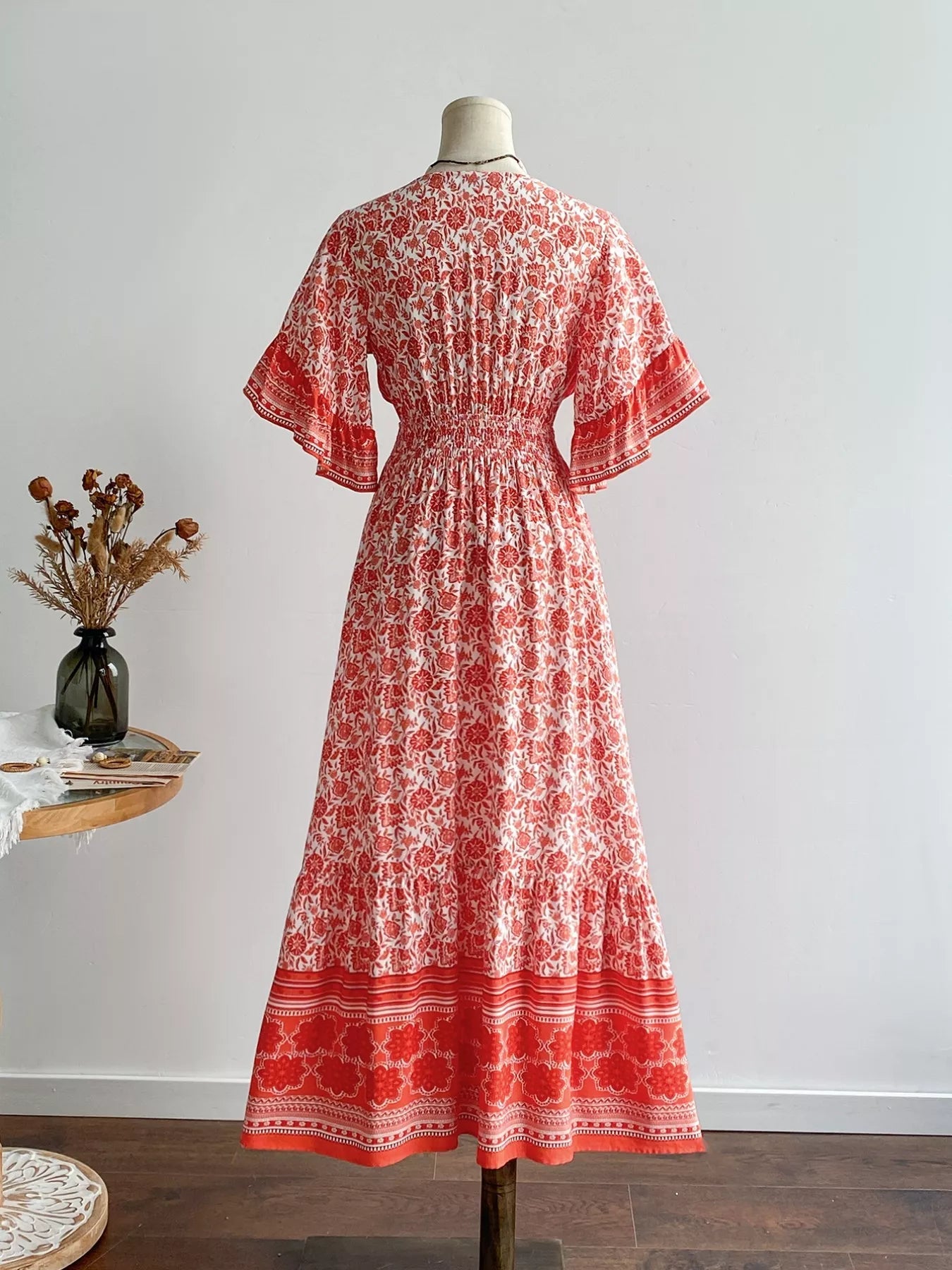 Floral Deep V - Neck Dress - MAD RUFFI