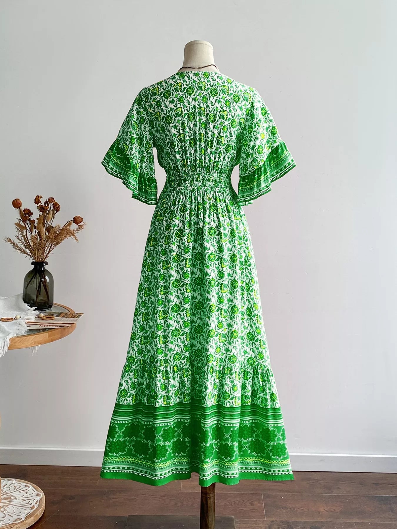 Floral Deep V - Neck Flutter Sleeves Dress - MAD RUFFI