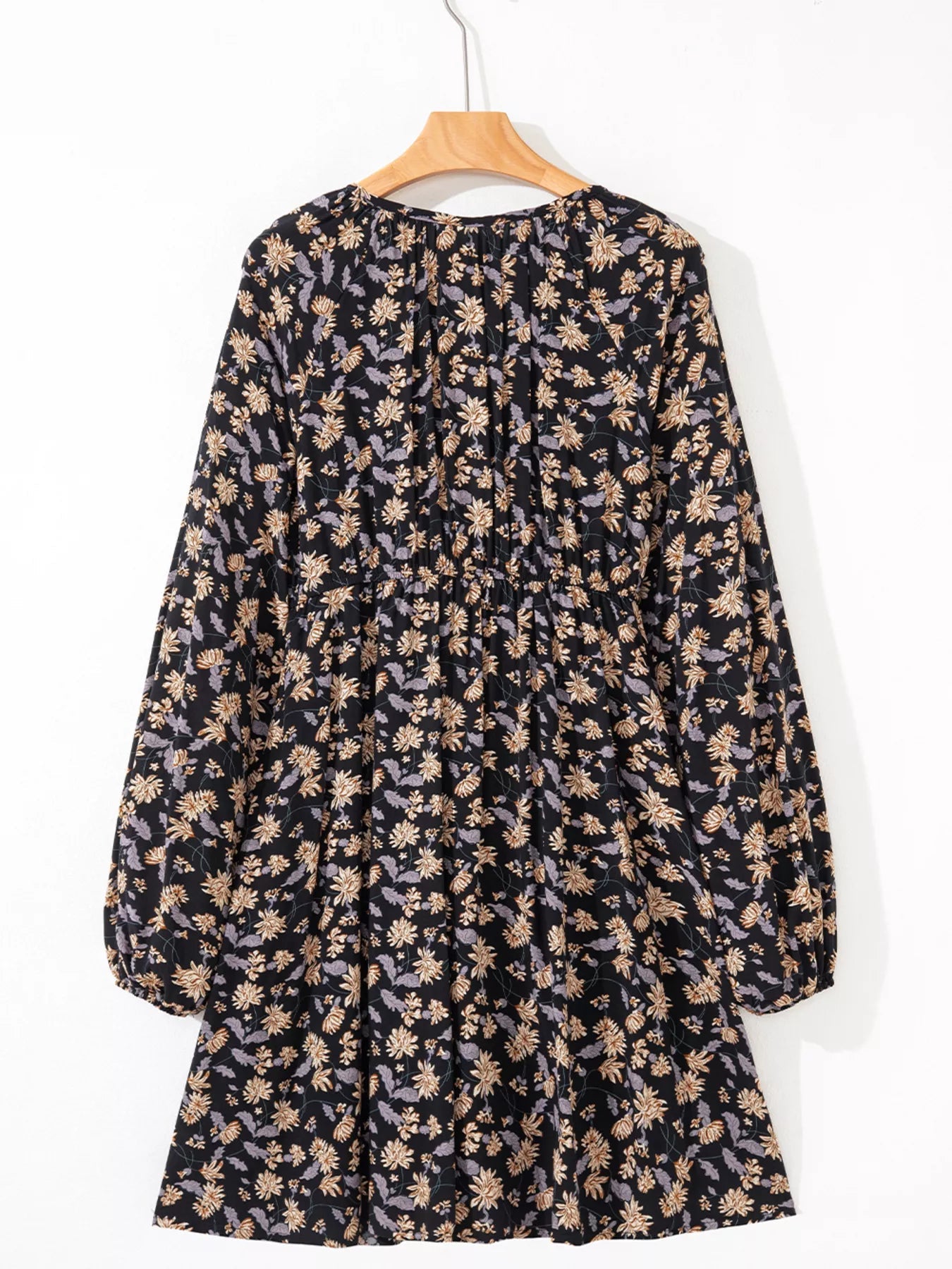 Floral Deep V Neck Smocked Bust Bubble Sleeve Babydoll Dress - MAD RUFFI