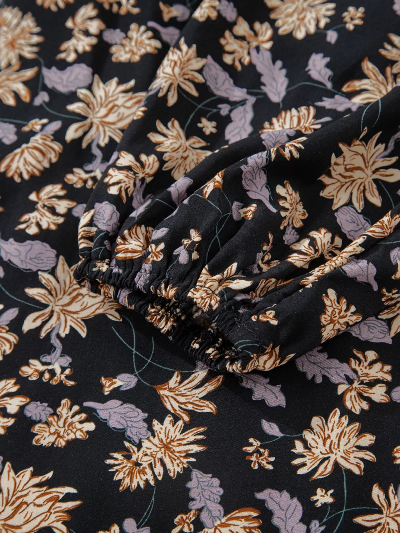 Floral Deep V Neck Smocked Bust Bubble Sleeve Babydoll Dress - MAD RUFFI