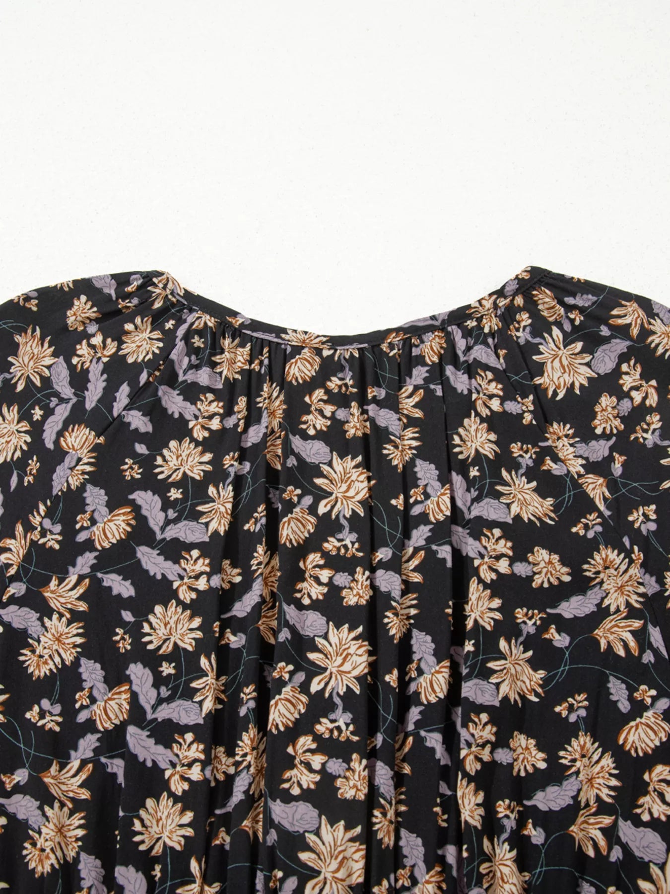 Floral Deep V Neck Smocked Bust Bubble Sleeve Babydoll Dress - MAD RUFFI