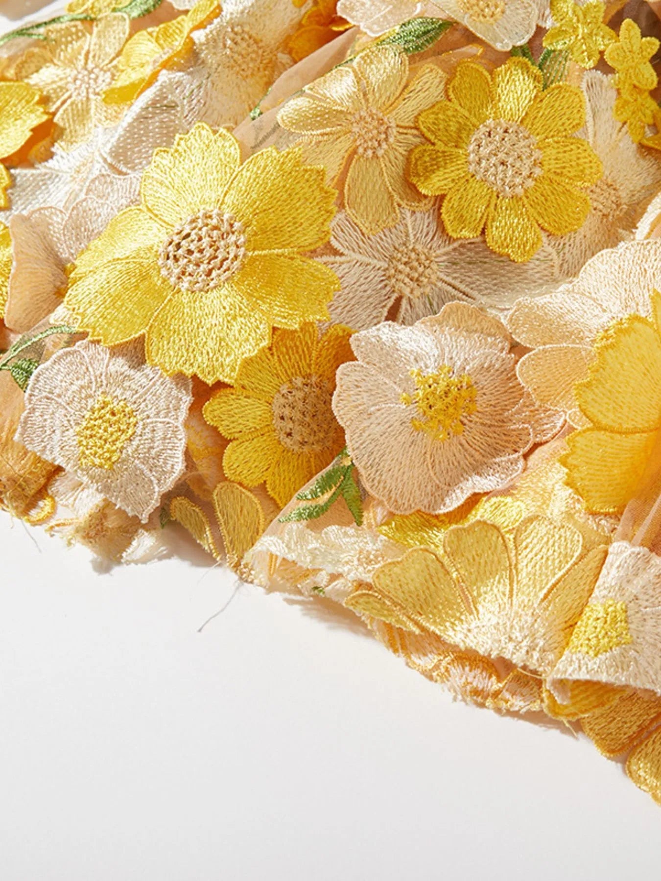 Floral Embroidered Mesh Long Sleeve Midi Dress - MAD RUFFI