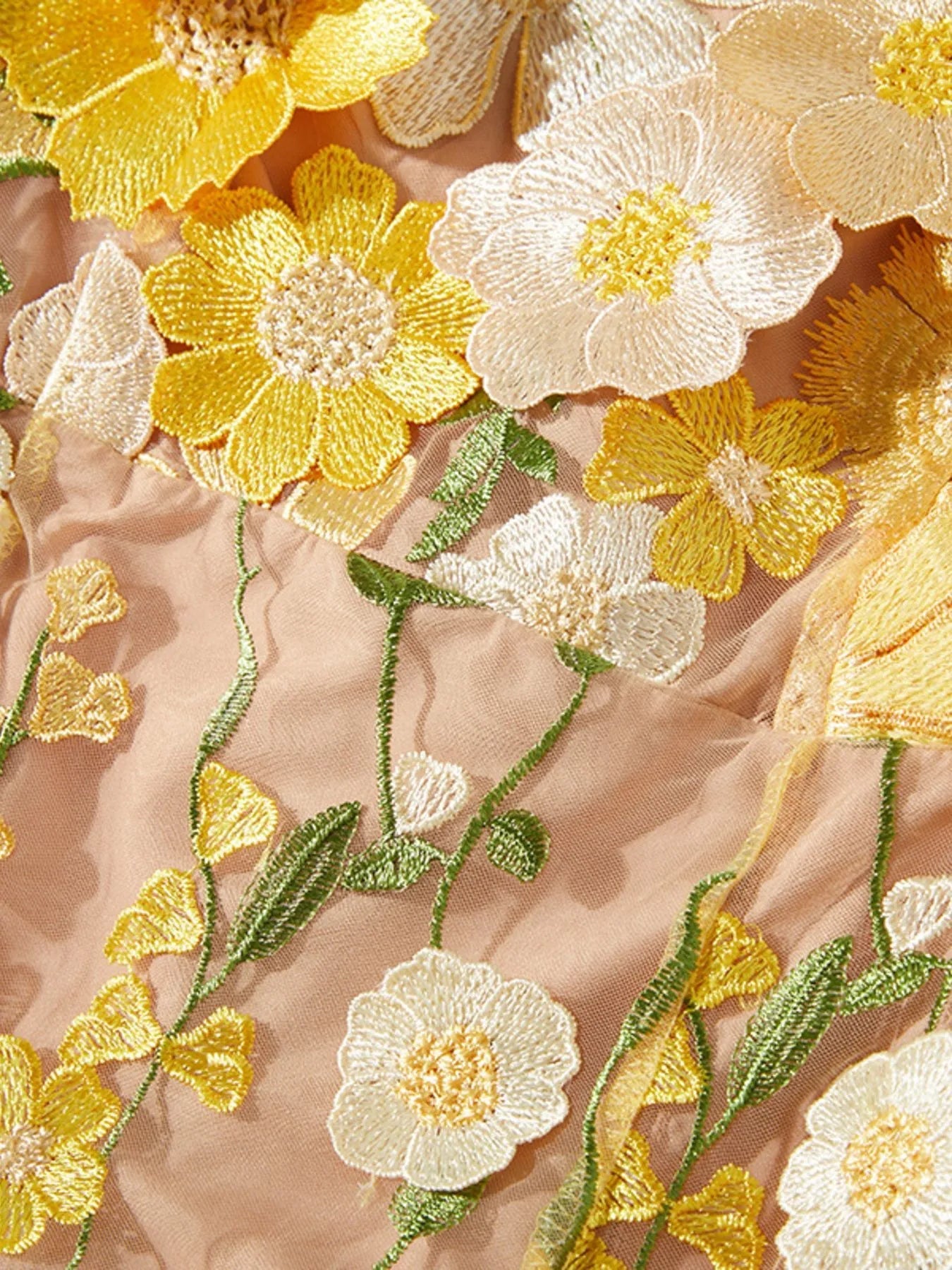 Floral Embroidered Mesh Long Sleeve Midi Dress - MAD RUFFI