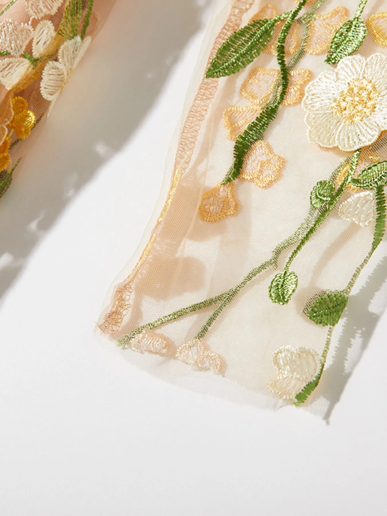 Floral Embroidered Mesh Long Sleeve Midi Dress - MAD RUFFI