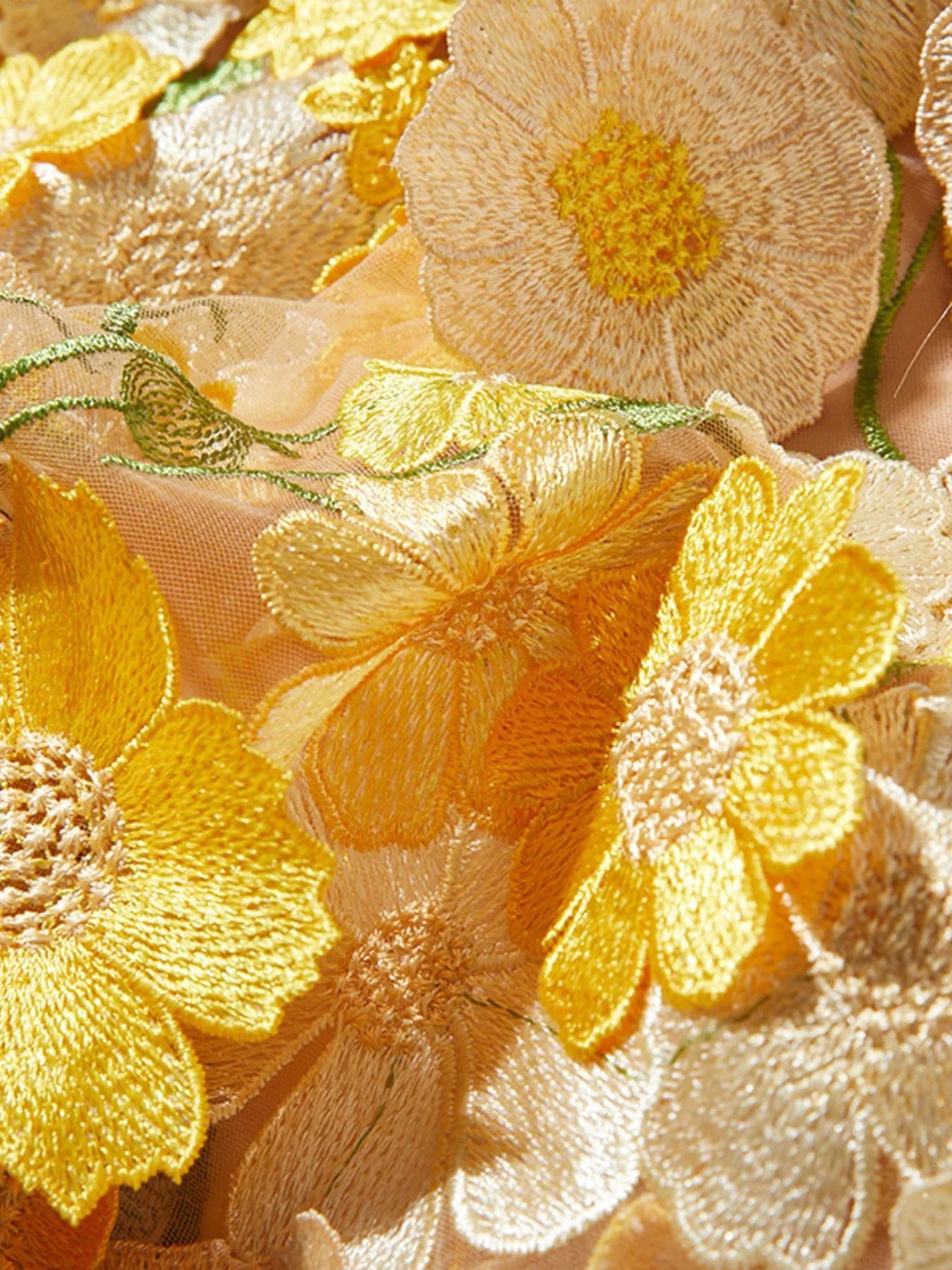 Floral Embroidered Mesh Long Sleeve Midi Dress - MAD RUFFI