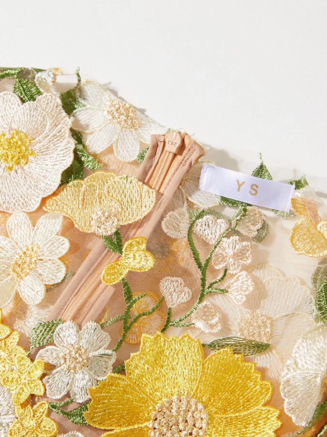 Floral Embroidered Mesh Long Sleeve Midi Dress - MAD RUFFI