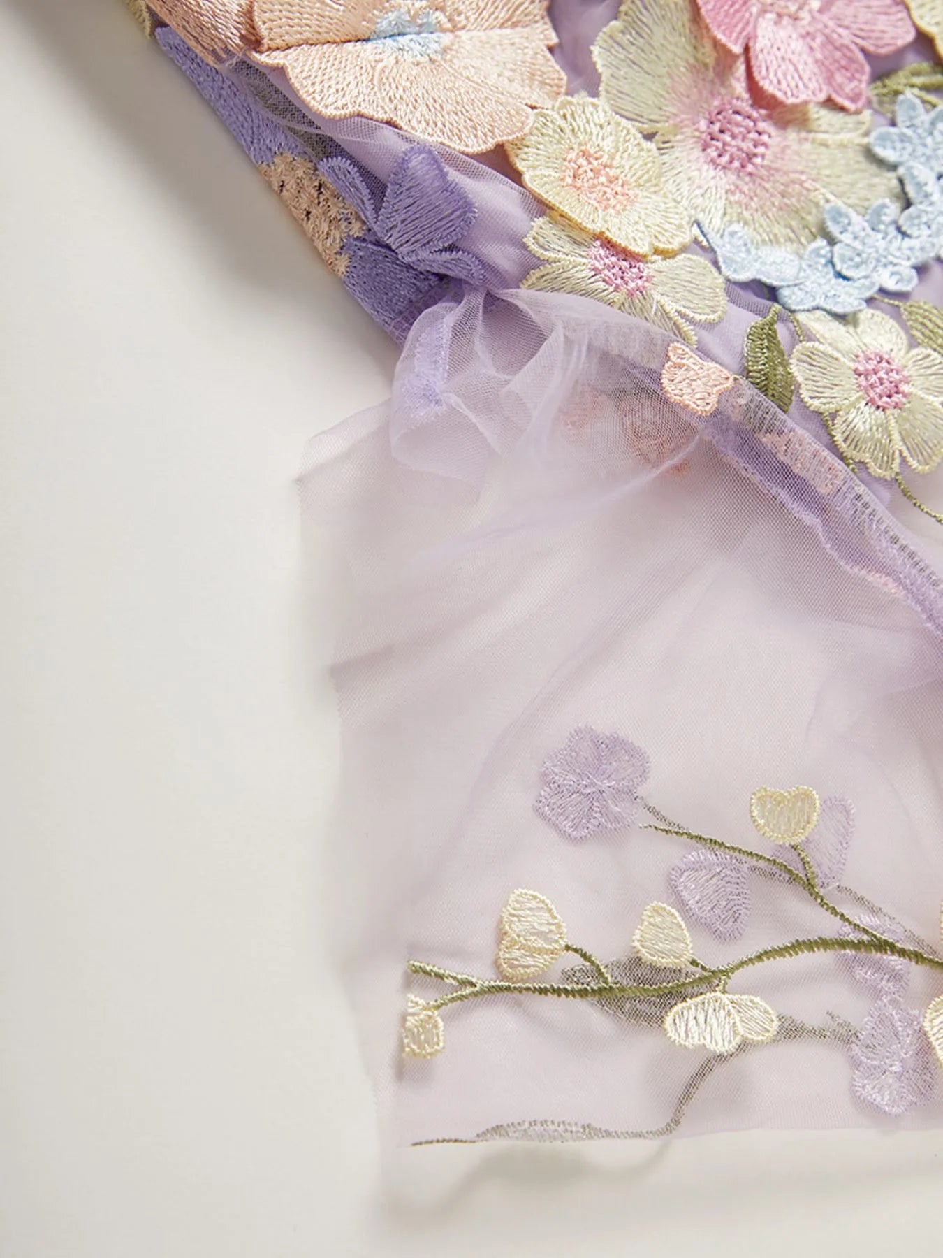 Floral Embroidered Mesh Overlay Maxi Dress - MAD RUFFI