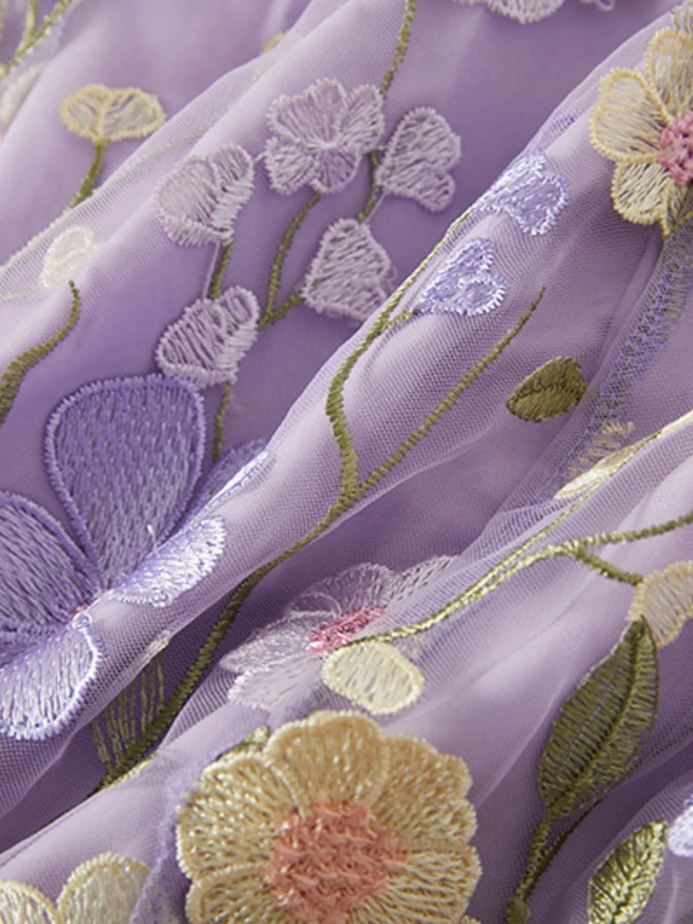 Floral Embroidered Mesh Overlay Maxi Dress - MAD RUFFI