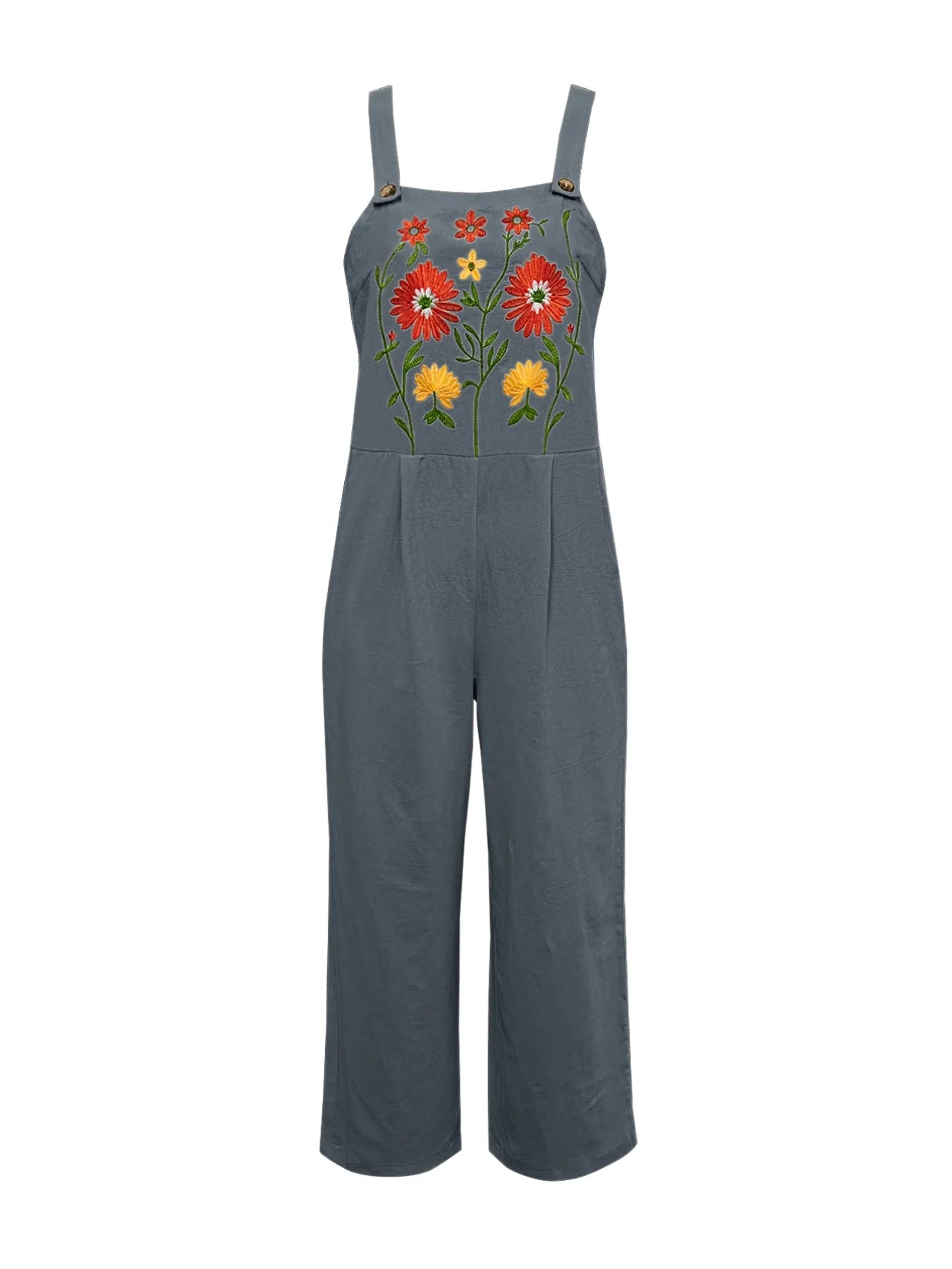 Floral Embroidered Wide Leg Jumpsuit - MAD RUFFI