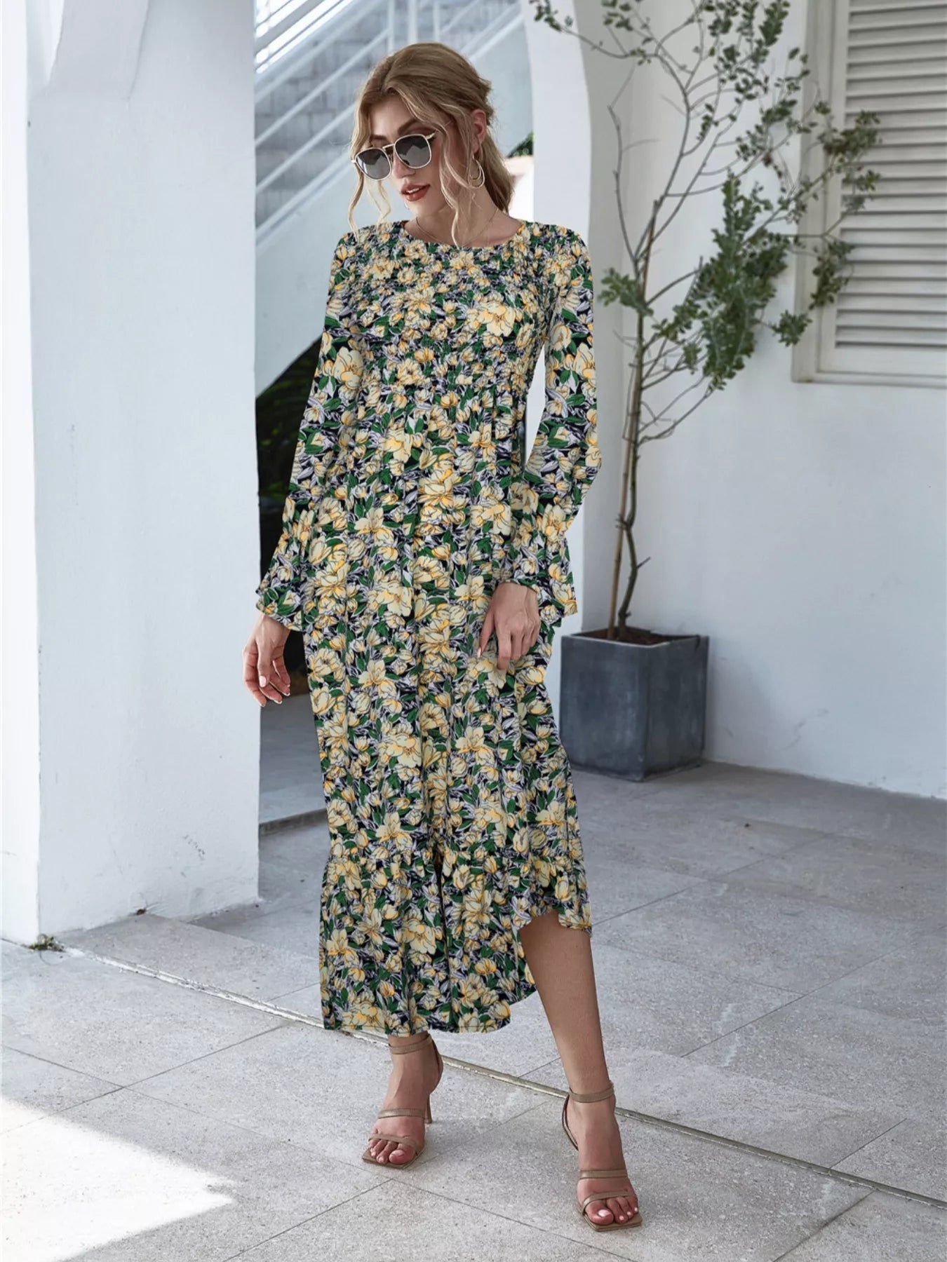 Floral Flounce Sleeve Maxi Dress - MAD RUFFI