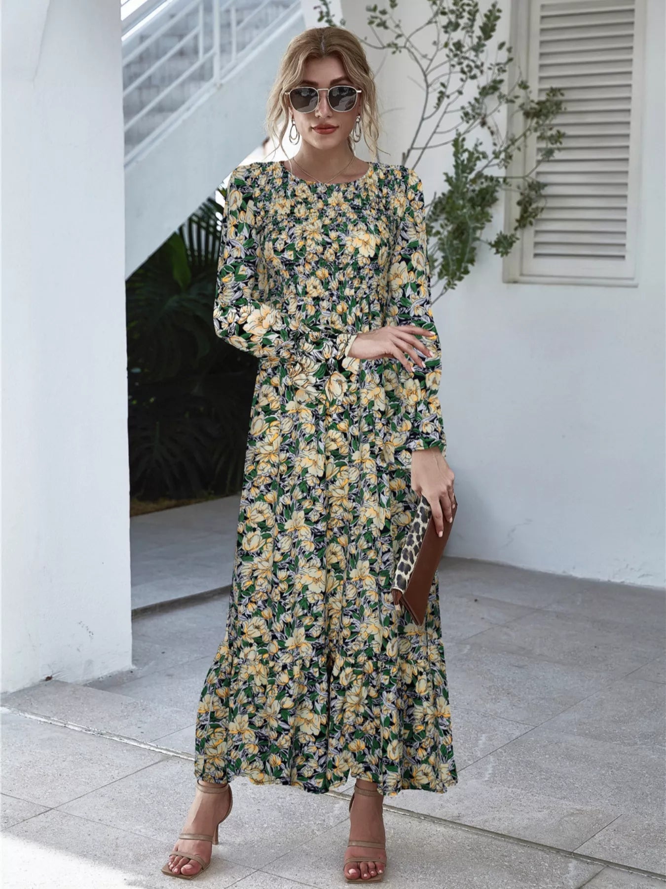 Floral Flounce Sleeve Maxi Dress - MAD RUFFI