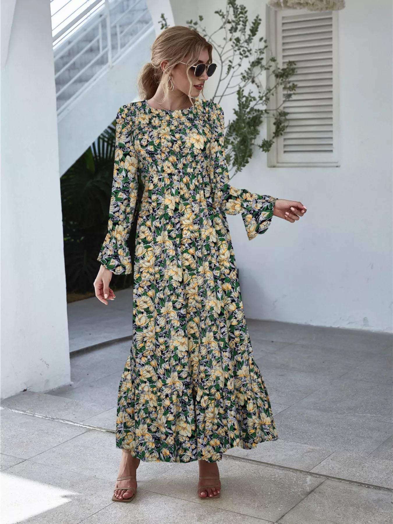 Floral Flounce Sleeve Maxi Dress - MAD RUFFI